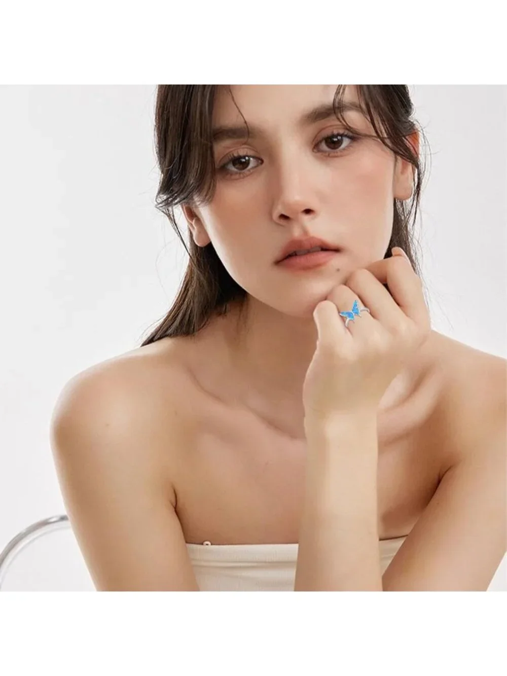 Sterling Silver Opal Butterfly Adjustable Ring - Cute Jewelry for Women’s Gifts